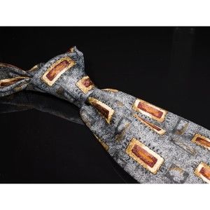 Robert Talbott Studio 100% Silk Tie Gray Brown Motif Men's Designer Necktie XL